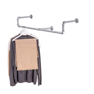 Wall Mounted Drop Down Clothes Rail | Industrial Silver Pipe Style