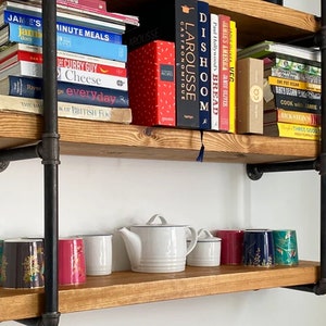 Pipe Fitting Tiered Shelving Unit - Height and Length Customisable - Industrial Shelving Unit for Wall - Reclaimed Solid Wooden Shelves