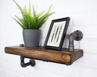 Industrial Pipe Fitting Shelf, Made With Reclaimed Rustic Scaffold Boards, Customisable Sizes, Steampunk, Rustic, Vintage