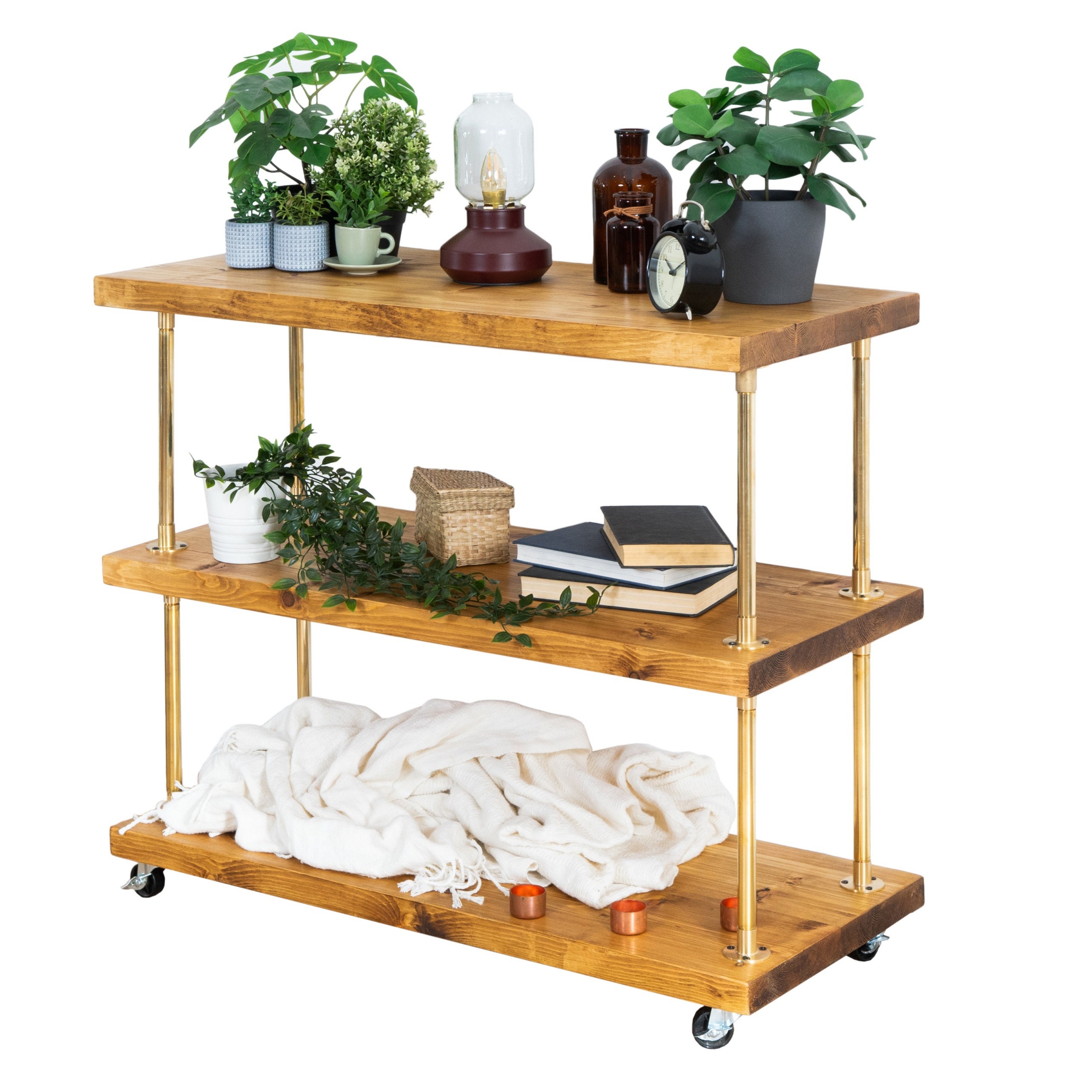 Floor Standing Shelving Unit | Solid Brass Pipe Style
