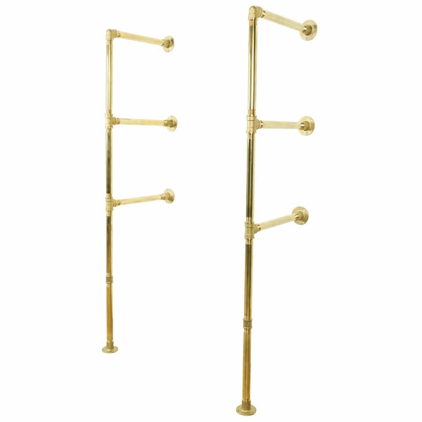 Solid Brass Floor Mounted Pipe Fitting Tiered Shelving Unit - Without Wood