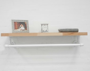 Clothes Rail & Shelf, Industrial White Powder Coated Pipe Rail, Urban, Vintage, Steampunk