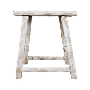 Fair Trade Rustic Wooden Stool - White Washed Finish