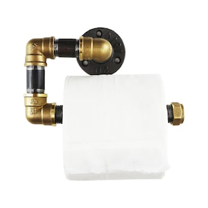 Industrial Toilet Roll Holder, Extended Wall Mounted Style Made From Raw Steel & Brass Industrial Pipe Fittings!
