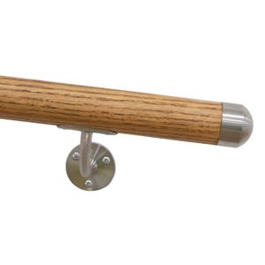 Handrail Stainless Steel and Oak Handrail Dome End Caps Stair Rail Bannister Stairs Hallway Grabrail