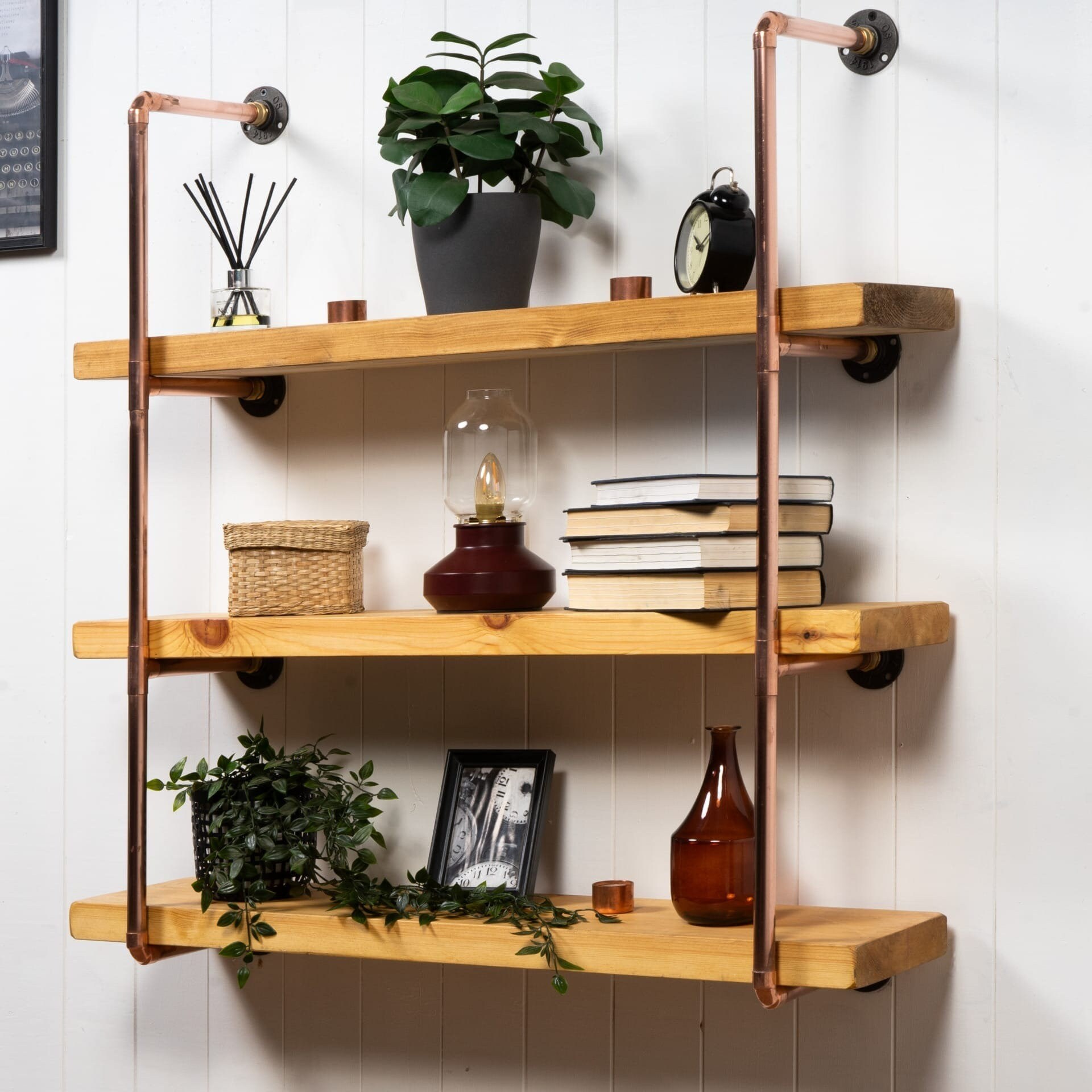 Wall Mounted Shelving Unit With Reclaimed Wooden Shelves | Copper Pipe ...