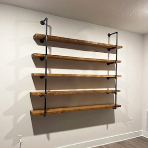 Pipe Fitting Tiered Shelving Unit - With Wood - Custom Lengths and Wood Colours