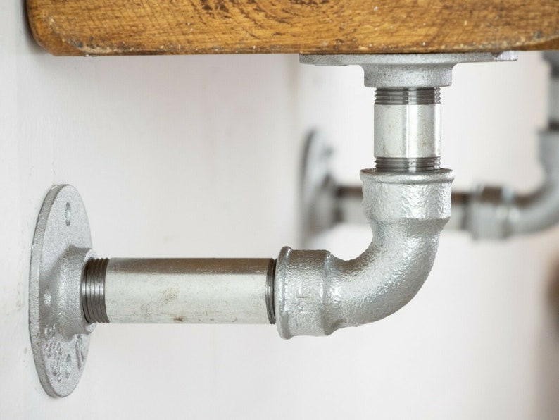 Industrial Galvanised Silver Pipe Shelf Brackets Curved Style Etsy