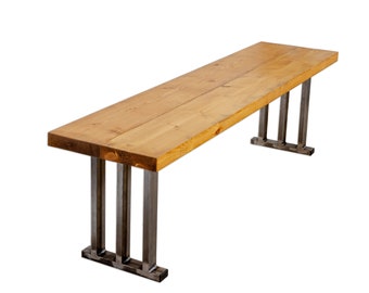 Reclaimed Timber Bench with Steel Pantheon Legs | Industrial Style Reclaimed Timber