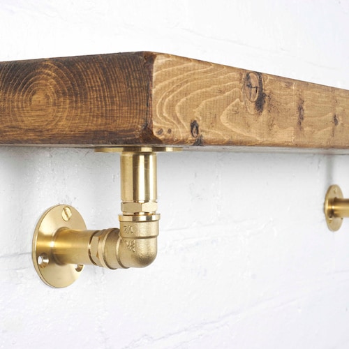 Industrial Brass Pipe Shelf Bracket Holder Elbow Style pair Etsy