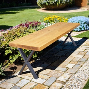Rustic Garden Bench with X Legs | Industrial Reclaimed Timber Style