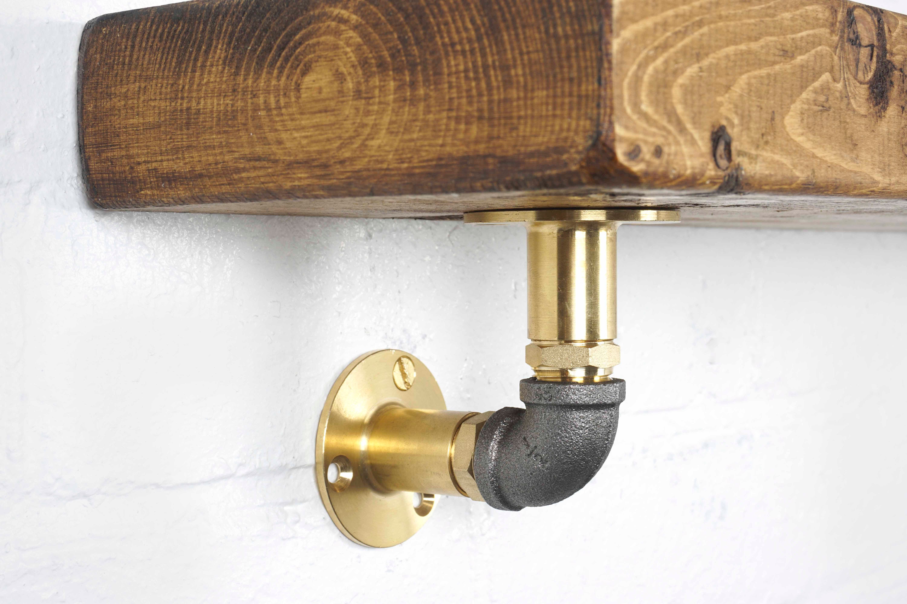 Industrial Brass and Black Pipe Shelf Bracket Holder Elbow Etsy