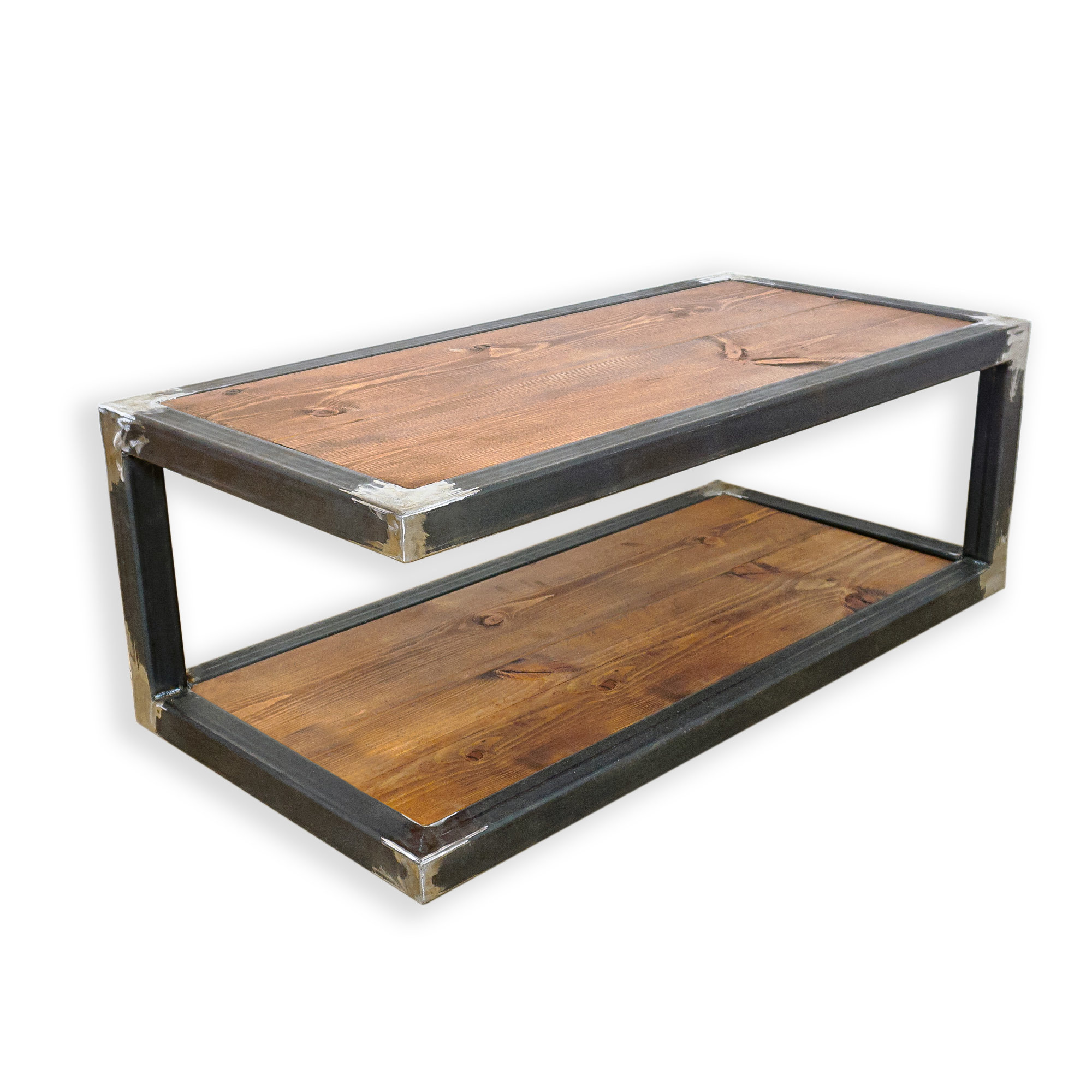 Industrial Welded Box Steel Open Corner Coffee Table With
