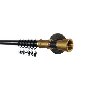 Industrial Curtain Pole, Finial Style Curtain Rail Made From Raw Steel & Brass Pipe Fittings!! Steampunk, Vintage - Custom Sizes