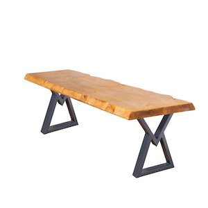 Rustic Live Edge Bench with Hourglass Legs | Industrial Reclaimed Timber Style