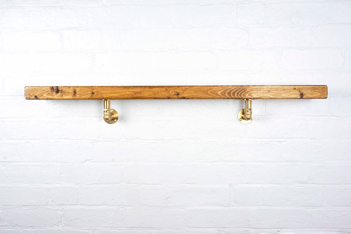 Industrial Brass Pipe Shelf Bracket Holder Elbow Style pair Etsy UK
