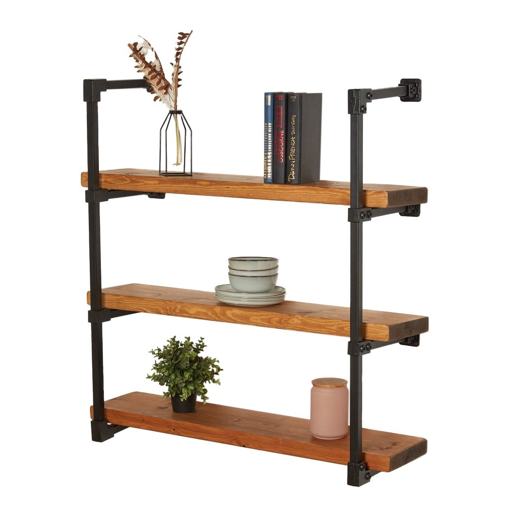 Wall Mounted Shelving Unit With Reclaimed Wooden Shelves | Industrial ...
