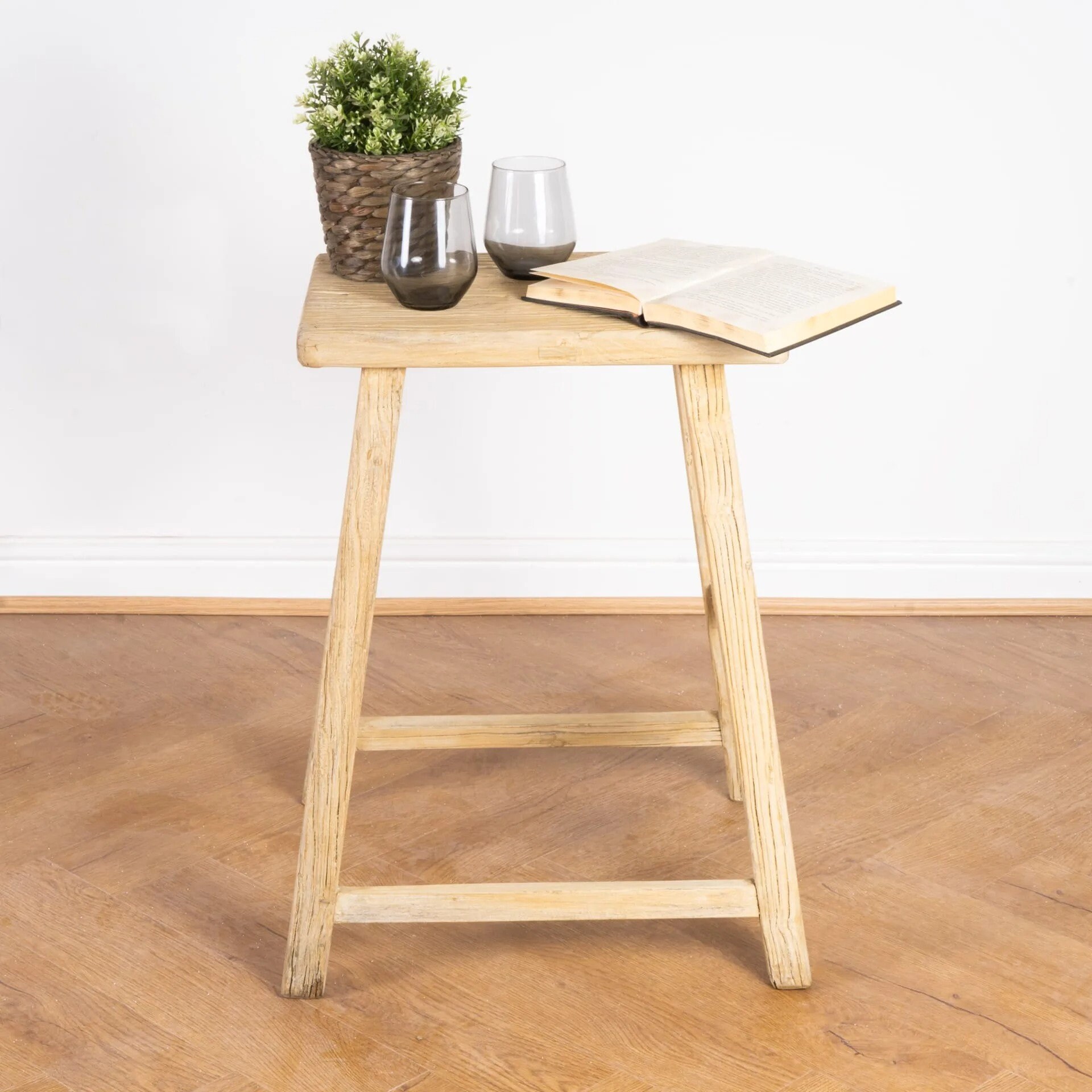 Tall Traditional Rustic Rectangular Barn Stool | Reclaimed Antique Elm ...