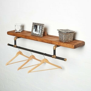 Gold & Black Clothes Rail and Solid Wood Shelf - Urban, Vintage&lt; steampunk