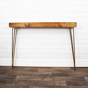 RUSTIC Console Table SLIMLINE CHUNKY With Brass Hair Pin Legs ...