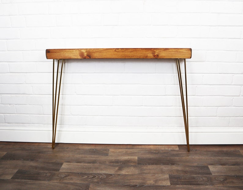 RUSTIC Console Table SLIMLINE CHUNKY With Brass Hair Pin Legs - Thumbnail 2