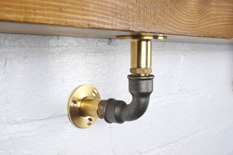 Industrial Brass and Steel Pipe Shelf Brackets Curved Style Etsy