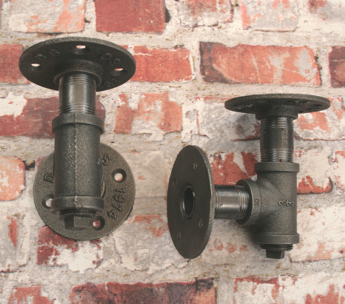 Industrial Steel Pipe Shelf Bracket Holder Tee Style pair Etsy UK
