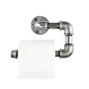 Industrial Toilet Roll Holder, Extended Wall Mounted Style Made From Silver Industrial Pipe Fittings | Rustic, Vintage Style!!
