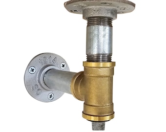 Industrial Silver and Brass Tee Nut Pipe Brackets | Industrial Pipe Style (Pair)
