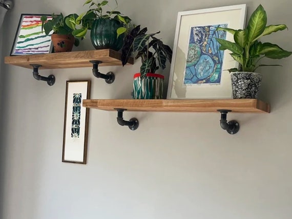 Industrial Black Iron Pipe Shelf Brackets | Set Of 8, 8 Inch, Wall Mount DIY Shelving With Hardware