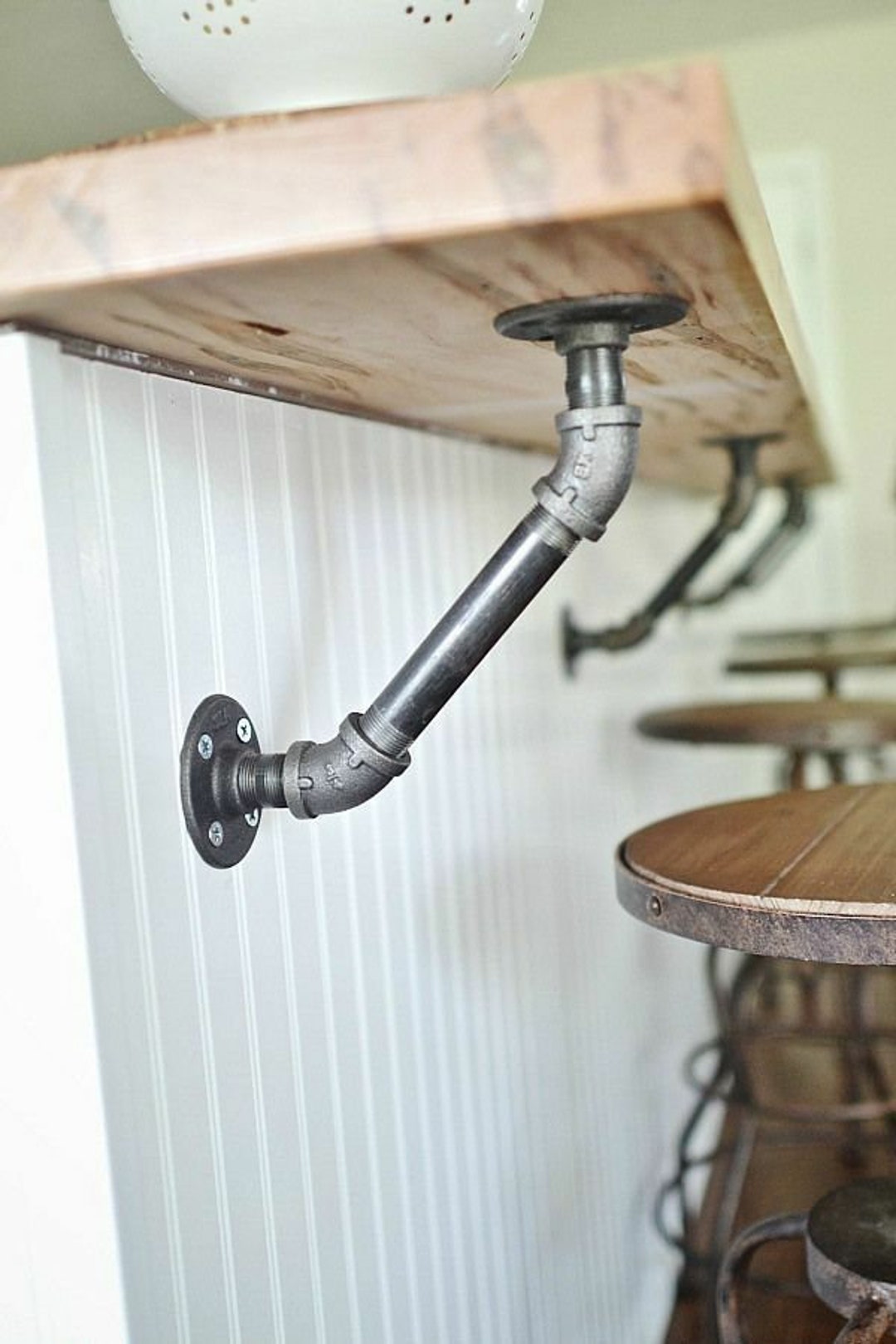 PAIR of INDUSTRIAL Pipe BRACKETS - Heavy Iron Shelf Support - Triangle ...