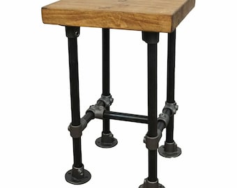 Industrial Raw Steel Key Clamp Bar Stool with Reclaimed Timber Top