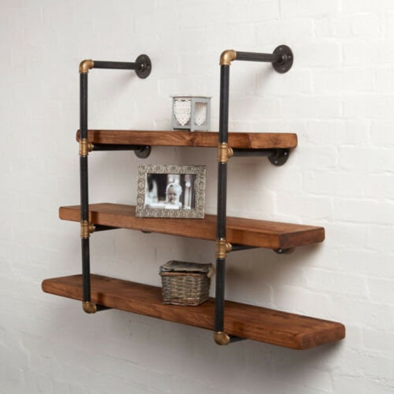 Pipe Fitting Ladder Effect Tiered Shelving Unit Steampunk Black
