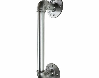 Large Elbow Style Door Handle | Industrial Silver Steel Pipe Style