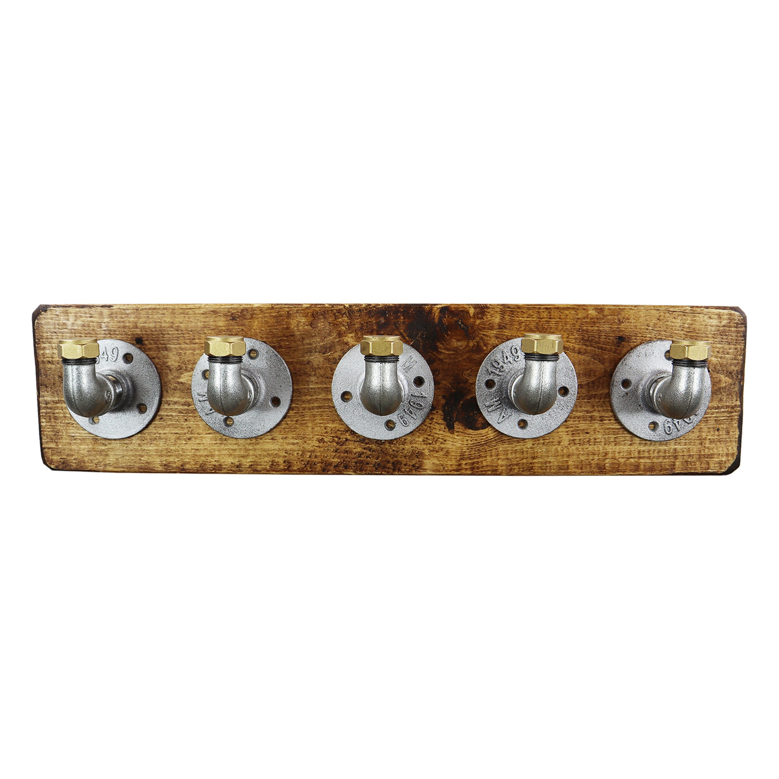 INDUSTRIAL Pipe Coat Hooks Silver Steel & Brass Pipe Fittings High Quality  wood Included Vintage Style 