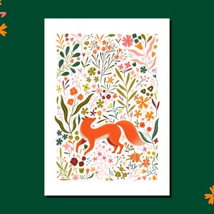 Affiche Renard Herbier rose - Poster A5, A4, 30x40
