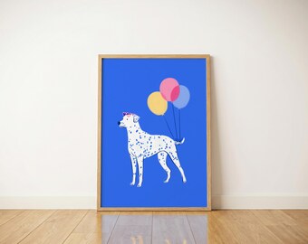 Dalmatiner-Partyposter – Druckbares Hunde-Wandbild, farbenfrohe Kinderzimmerdeko, Geburtstagsgeschenk für Hundeliebhaber, Sofort-Download