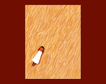 Póster de lectura - Ilustración, decoración del hogar, póster, póster de dormitorio, póster de una mujer leyendo, ilustración suave, mujer en un campo