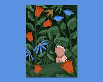 Póster de cabaña florida - Ilustración, decoración del hogar, póster de bosque, flores, plantas, decoración de dormitorio, ilustración de mujer, feminidad