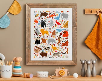 Alfabeto de animales en francés para imprimir - Alfabeto para niños, escuela, guardería, póster educativo para imprimir, PDF descargable