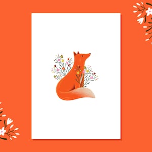 Póster zorro y ramo de flores multicolor - Póster A5