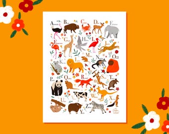 Póster del alfabeto de animales 30x40 - póster del alfabeto, alfabeto francés, animales, aprender las letras del alfabeto, habitación infantil, decoración