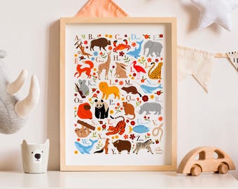 Alfabeto de animales en inglés imprimible: alfabeto para niños, escuela, guardería, póster educativo para imprimir, PDF descargable