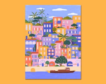 Póster de casas coloridas (tamaño A3, A4 y A5)