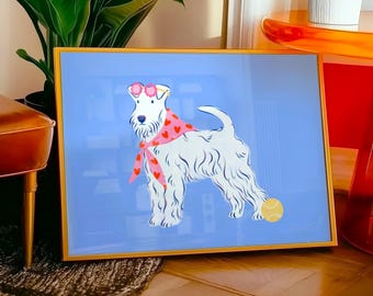 Póster de Irish Terrier con pañuelo y gafas de sol - Ilustración de perro, fiesta, cumpleaños, decoración colorida, alegre, niño