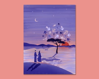 Póster de árbol de pájaros: ilustración, decoración del hogar, póster, póster de dormitorio, decoración de habitación infantil, ilustración de viaje