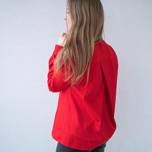 Red Pleated Blouse, Red Button Up Shirt, Red Shirt with Designer Back Detail, Womens Clothing Tops Button Down, Button Back Blouse