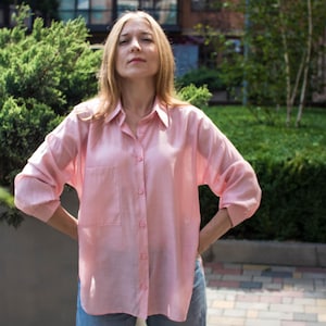 Custom 3/4 sleeve pink blouse made for you by your measurements