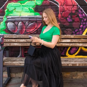 Black Tulle Midi Skirt, Tulle Skirt, Tutu Skirt, Ruffled Tulle Skirt, Mesh Skirt, Black Tulle Skirt