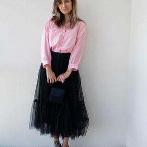 Black Tulle Midi Skirt, Tulle Skirt, Tutu Skirt, Ruffled Tulle Skirt, Mesh Skirt, Black Tulle Skirt